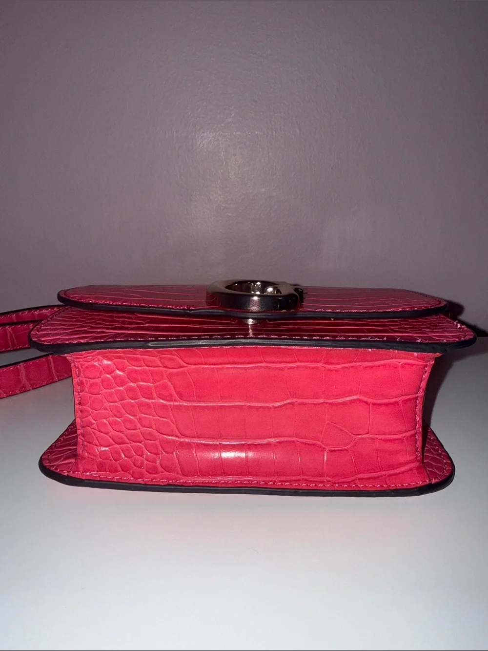 GUESS Hot Pink Croc-Embossed Crossbody Bag with Gold G